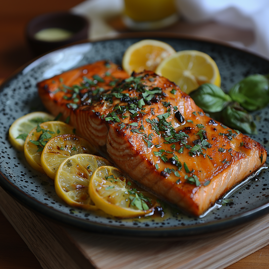 Saumon grillé au beurre citron confit et fines herbes