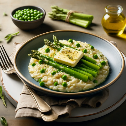 Risotto crémeux aux asperges et beurre citron confit et fines herbes