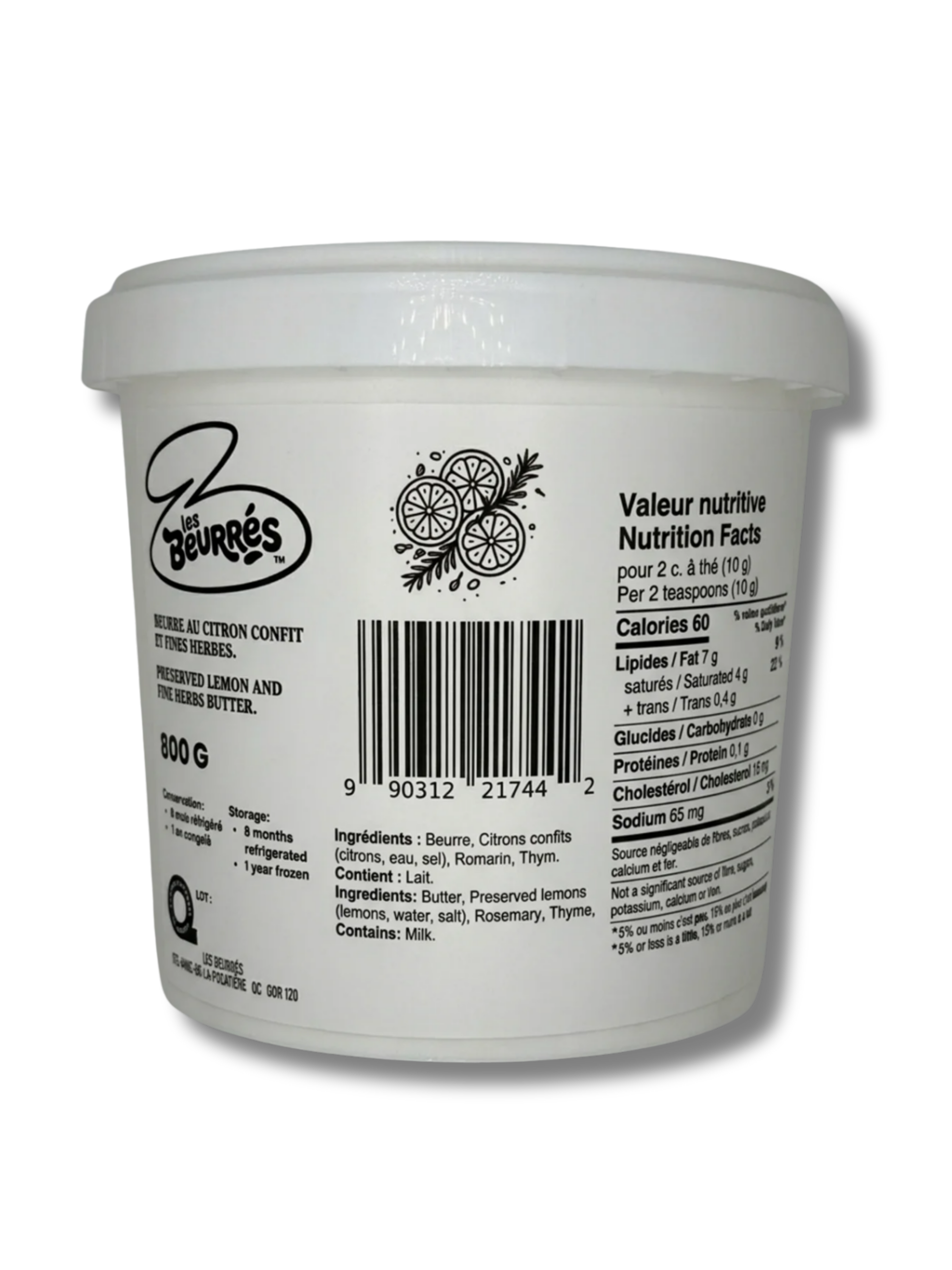 Chaudière de beurre Citron confit et fines herbes (800g)