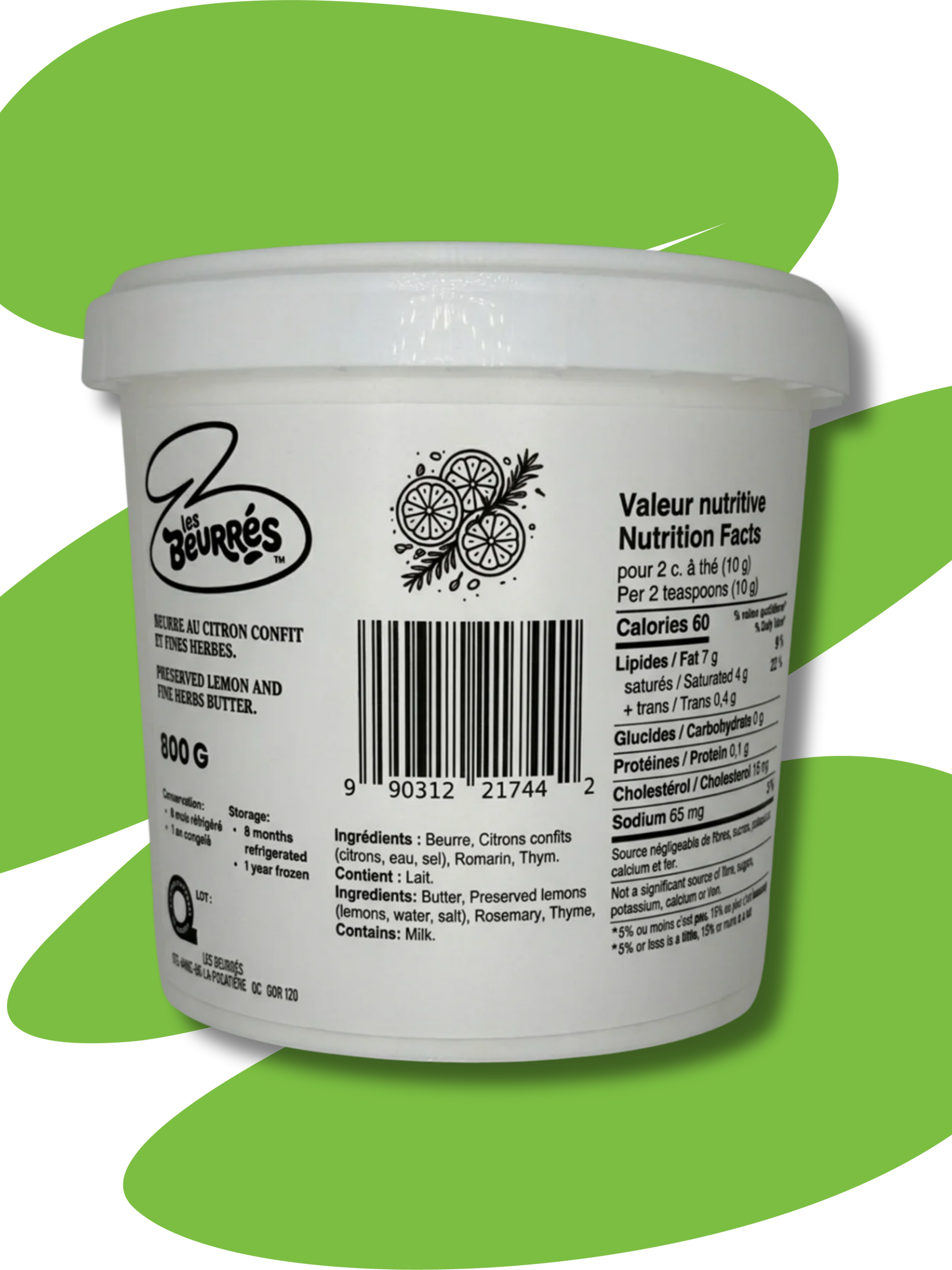 Chaudière de beurre Citron confit et fines herbes (800g)